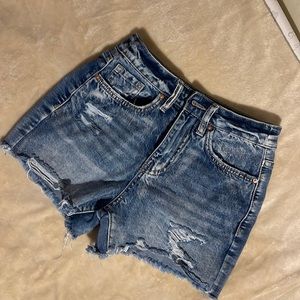 Denim distressed mid waist shorts